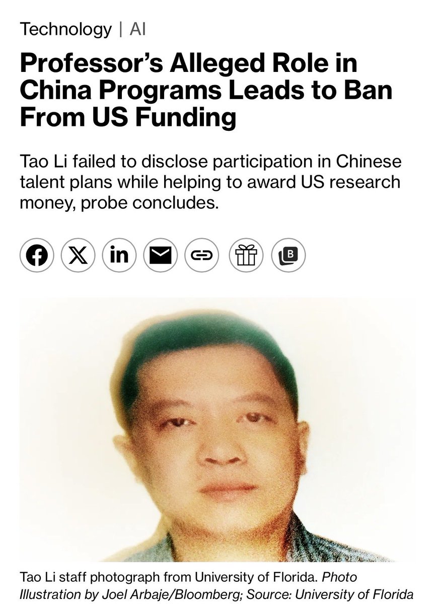 2022meimei3's tweet photo. 中国人が🇺🇸科学財団の要職に潜り込み、仲間に巨額の助成金(アメリカ人の税金)を割り当てていましたと。

フロリダ大学教授だった中国人の陶理（Tao Li）が、中国政府の人材招致プログラムのメンバーである事を隠したまま、米国家科学財団（NSF）で巨額の連邦助成金の交付を管理する立場に就き、中国政府のプログラムに参加しているのを隠していた少なくとも7人の科学者への助成金交付を手配していました。

調査が進み問題化したので、陶理は中国本土に逃亡。
中国中部にある解放軍関連の中国の大学でAI研究を主導する立場に移っています。

この中国人について、FBIが2019年時点で懸念を伝えていたにも関わらず、NSFの対応（資金交付禁止）が2026年5月まで遅れたので事態が悪化。
AI関連技術も抜かれた可能性があります。

FBIが「こうした人材招致計画は技術移転のリスクを生む」と警告してきた通りの展開に。

下院の中国共産党特別委員会が「これまでに明らかになった中で最も深刻な研究セキュリティ上の失敗の一つ」と評しています。
https://t.co/eOlZYQF2Lb

東大にも居そう...🔻

東京大学の公式データや公開情報によると、同大学には外国人教員（教授・准教授・助教など）が数百人規模で在籍しており、その国籍別内訳では中国出身者が上位に入っています😇
https://t.co/62VgoCXLg6