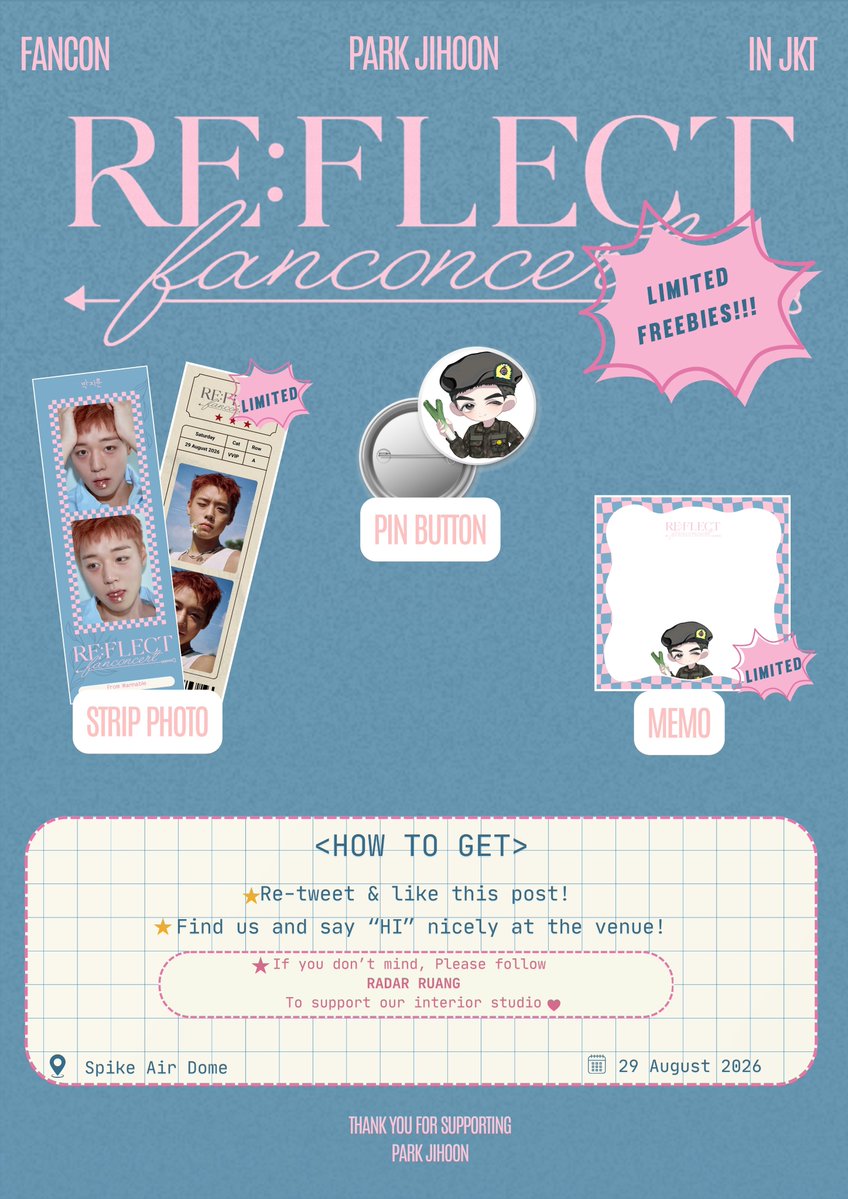 llimeao's tweet photo. PARK JIHOON REFLECT : JAKARTA FREEBIES by @leoniquepensee @llimeao

Bundle 1: Strip 1&amp;2 + memo + pin
Bundle 2: Strip 1 + pin

✶ RT &amp; like!
✶ Limited qty, first come!
✶ 29/08 — time &amp; location TBA <3

See you, May! ♡

#PARKJIHOON #REFLECTinJakarta #박지훈 https://t.co/KGkoAmiaCh