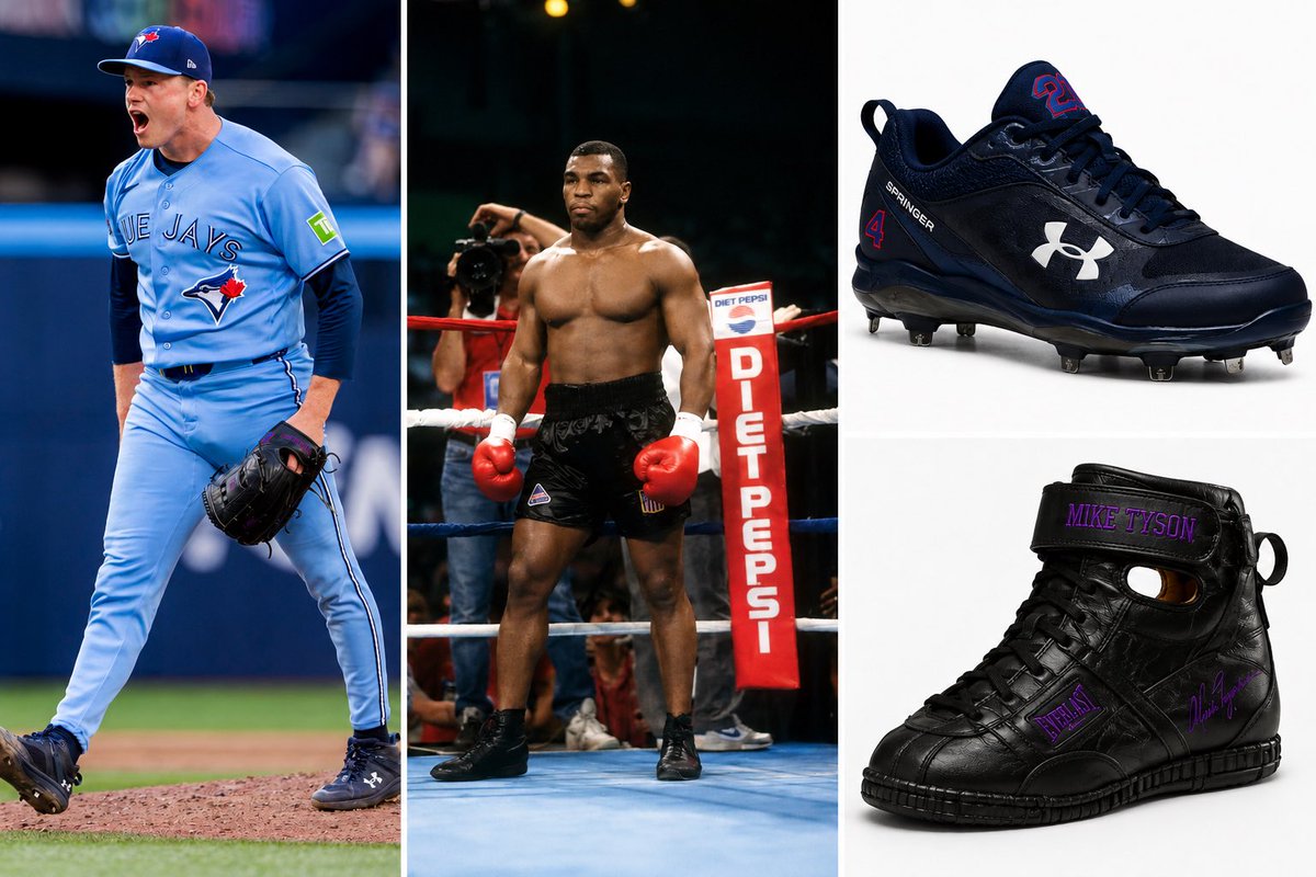 mhobbin's tweet photo. @BlueJays @LouieVarland Louis Varland brings the Iron Mike aura with those shoes !!
#UnderArmor make these Louis new baseball cleats https://t.co/oTSQgP1YM7