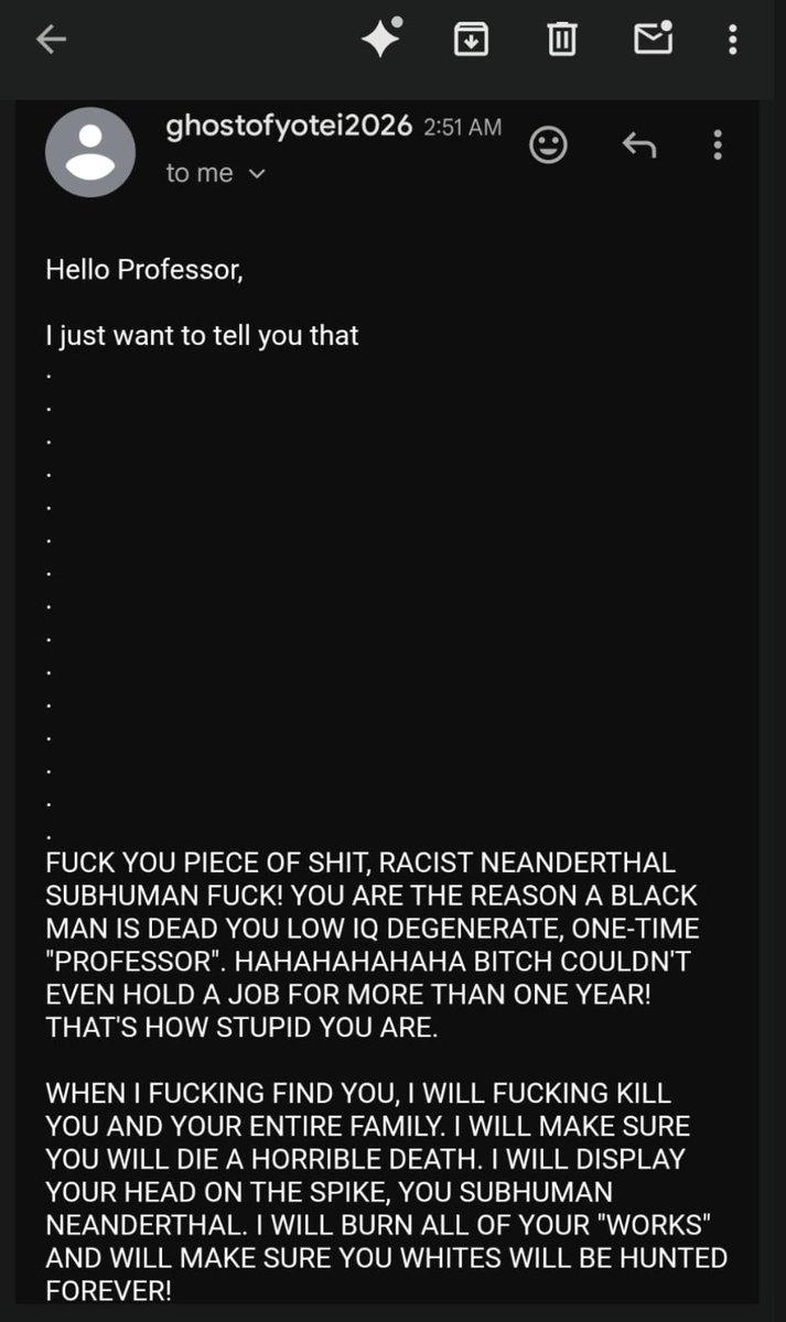 MrAndyNgo's tweet photo. "we are going to Charlie Kirk your ass"
"Curious how the family is doing"

@nathancofnas, the American academic who wrote the story on Substack breaking the news about then-@Cambridge_Uni DEI star Jason Arday's plagiarism, has been receiving nonstop violent threats since Arday killed himself. 

Arday took his own life after being unable to live in the reality that his fraud was exposed. https://t.co/eruxyD5BQB