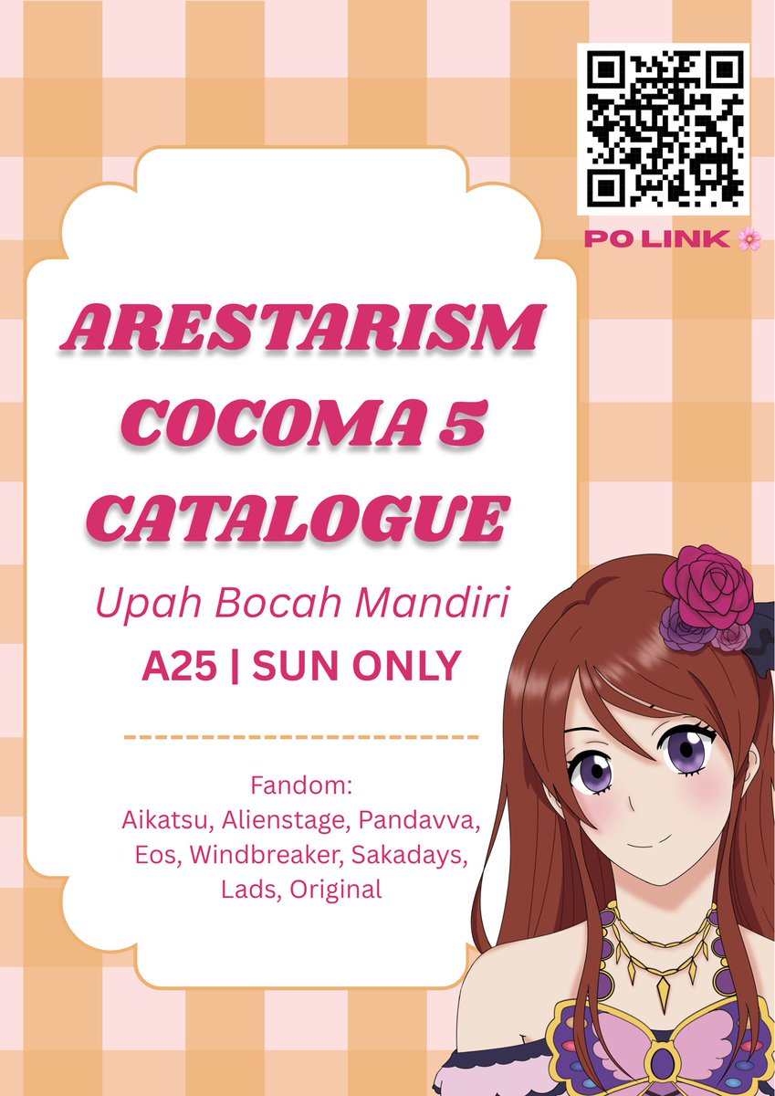arestarism_'s tweet photo. [🩷&amp; 🔄are really Appreciated]
Arestarism #Cocoma5 Catalogue
🌸Circle Name: Upah Bocah Mandiri Sun only!
🌸Booth Number: A25
🌸Fandom: Aikatsu, Pandavva, EOS, HSR, Windbreaker, Sakamotodays, Alienstage, Love and Deepspace (LADS) https://t.co/o08TYkWhhg