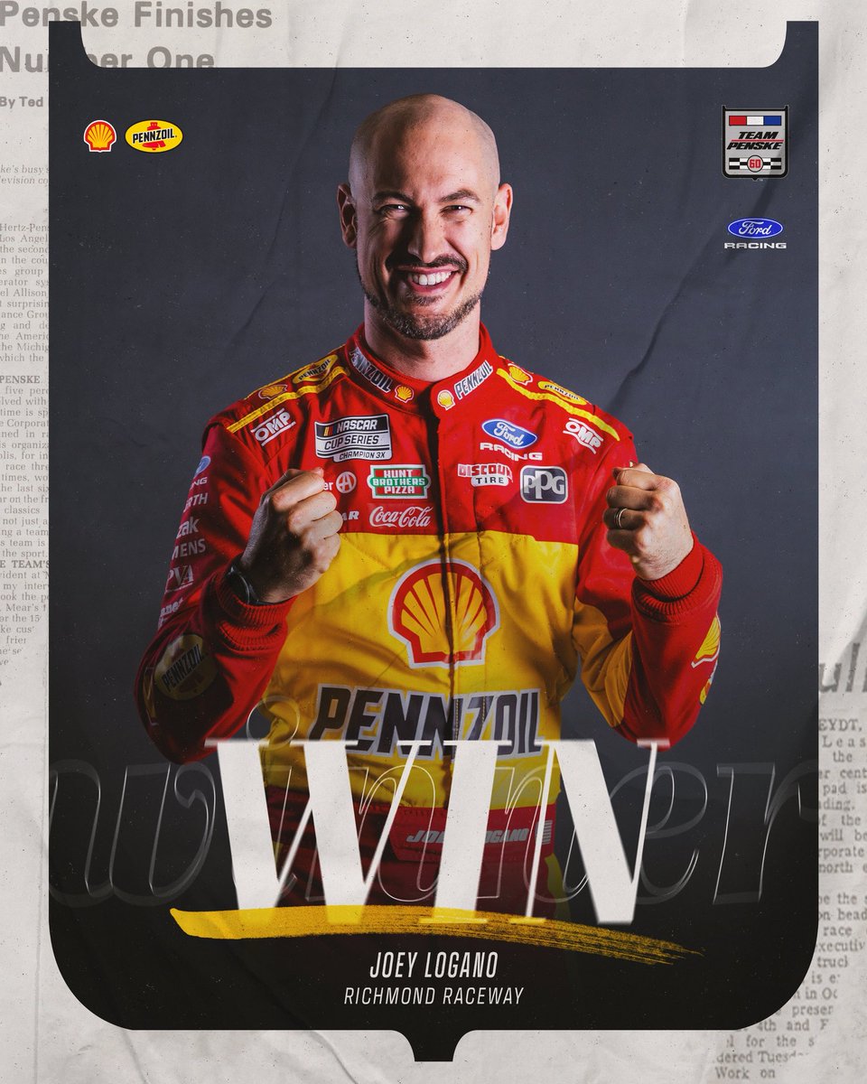 Team_Penske's tweet photo. He strikes again! 

@joeylogano wins in Richmond! https://t.co/A3t8ZbVygK