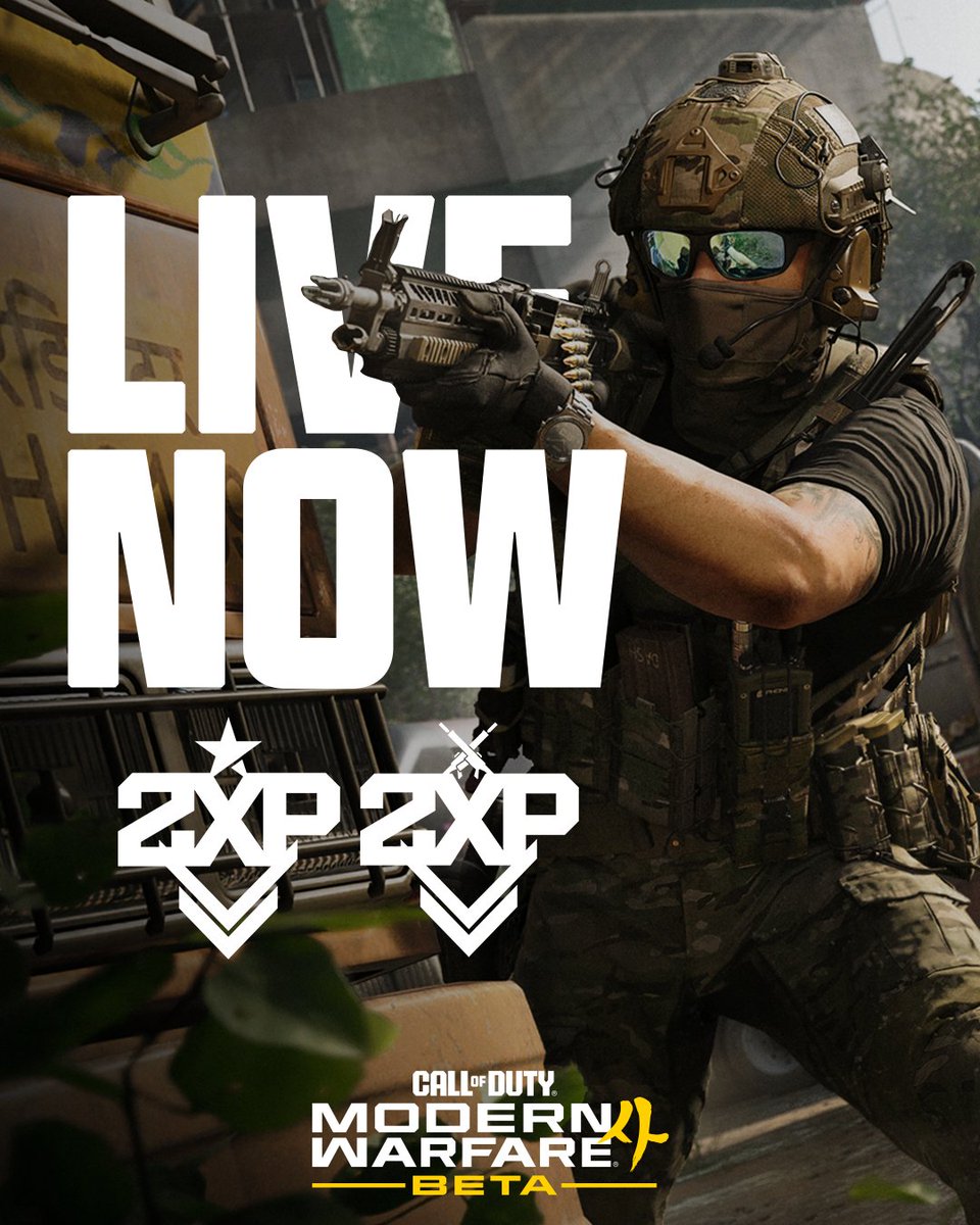 CallofDuty's tweet photo. DOUBLE XP IS LIVE!

Earn Double XP and Double Weapon XP for the remainder of the Call of Duty: Modern Warfare 4 Beta. Level up faster and unlock more rewards before the Beta ends. You know what to do 😤 https://t.co/eqAcqQrIAG