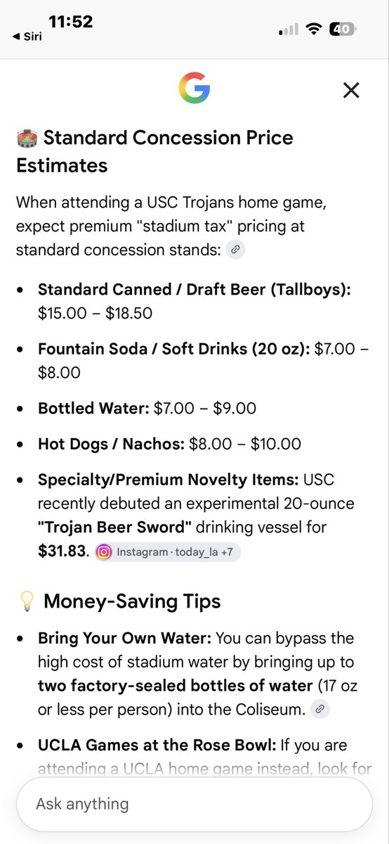 llevihs's tweet photo. @Guardians921 @barstoolsports Traffic, parking, sitting in the heat in direct sunlight.  Plus look at these prices for even a bottle of water. https://t.co/elqYuBnRP5