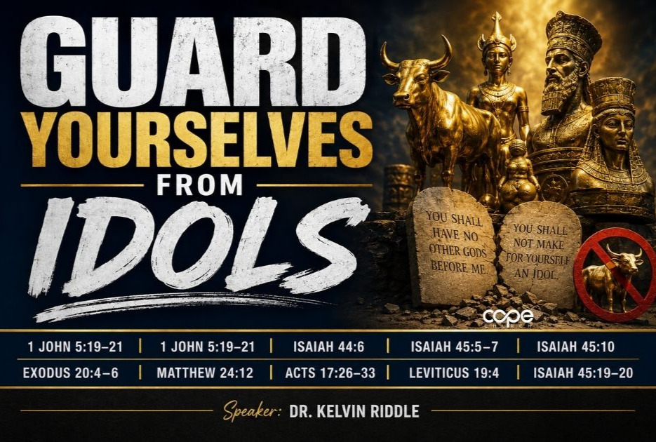 COPEChurch's tweet photo. Guard Yourselves from Idols (Dr. Kelvin Riddle)
 1 John 5:19-21; 1 John 5:19–21; Isaiah 44:6; Isaiah 45:5–7; Isaiah 45:10; Exodus 20:4–6; Matthew 24:12; Acts 17:26–33; Leviticus 19:4; Isaiah 45:19–20

Venmo: @COPEChurch

Watch today’s sermon on our Facebook page, link in bio https://t.co/08SMWpmBVZ