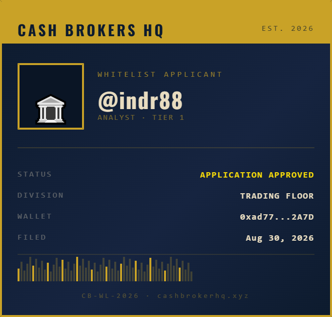 indr88's tweet photo. Just applied for the @thecashbrokers Whitelist 🏛️ The trading floor awaits. https://t.co/MtW3x40QKx https://t.co/xABgr7glCa