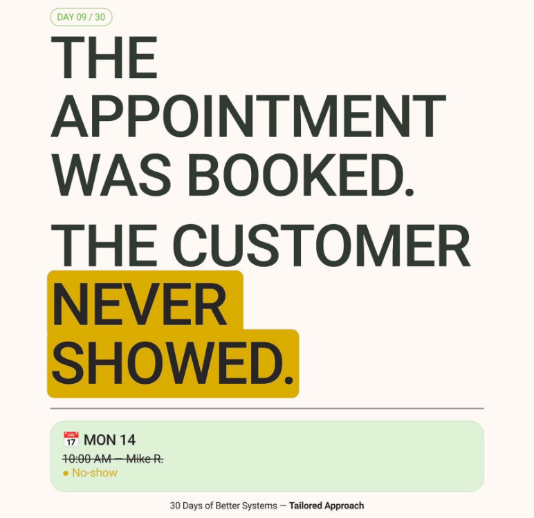 TApproachUS's tweet photo. Day 09/30
The appointment was booked. The customer never showed.
And now you’ve got:
An empty time slot.
A wasted hour.
And a customer who might never come back.
But what if your system handled the follow-up automatically? https://t.co/h2WGNyhetO