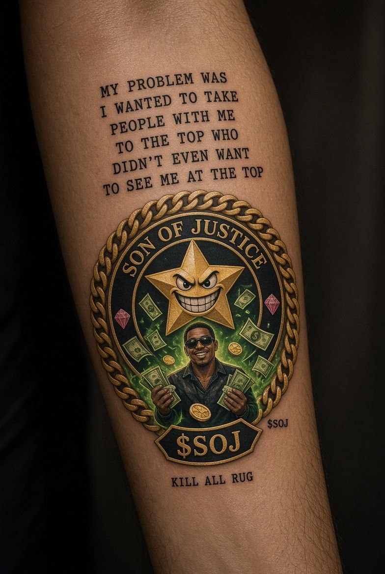 sojjustice's tweet photo. I stopped carrying people who hoped I’d stay small.  $SOJ   Son of Justice.

   Kill all rugs.                                🚓

$SOJ
Son Of Justice

Tg :
https://t.co/ublFY0BKsx
X :
https://t.co/ylSECLA0mD
Web:
https://t.co/KOwBqvq9Lq
CA :
FMhqSw1soabapGa3xq2ddf93fXGvUZ66XvJNkwbSnHbd
#SonOfJustice #SOJ #GordonCounty #NoMoreRugs #CryptoJustice #MemeCoin