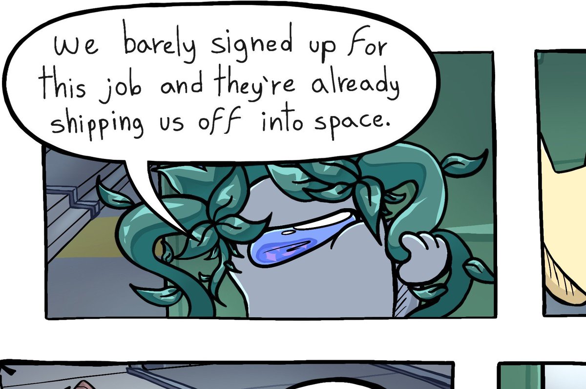 SofMark_'s tweet photo. I focus so much on the MCs—let me show u early a panel from chapter 2 of my comic, featuring a secondary character: Grey!!!! 
I really like how her design turned out; this is only from the 3rd page, the whole chapter is still in process, bear with me!!!
#amongusart #amongusOC https://t.co/ShPH9OWY19