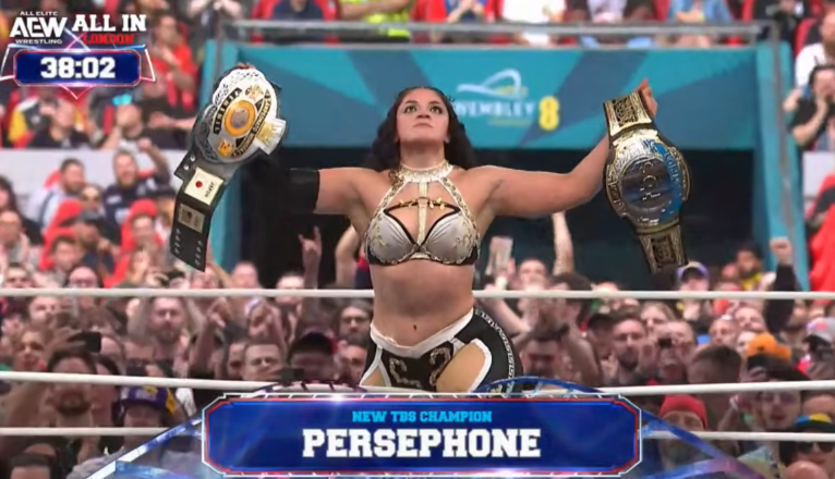 Fightful's tweet photo. Persephone is the NEW TBS Champion! 

#AEWAllIn https://t.co/D20j6U7Q50