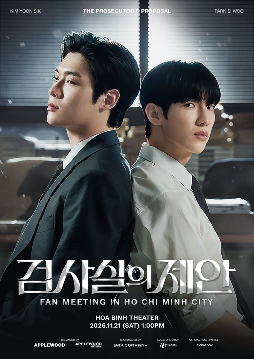 studio_oak_kr's tweet photo. [검사실의 제안📋] 베트남 ‘호치민’ 팬미팅

어떤 제안은… 도저히 거절할 수 없죠 ❤️‍🔥
그리고 이번만큼은 절대 놓쳐서는 안 될 제안입니다 👀
〈검사실의 제안〉이 호찌민에 찾아옵니다!

Có những lời đề nghị… chẳng thể nào từ chối ❤️‍🔥
Và đây chính là một trong những điều bạn nhất định không thể bỏ lỡ 👀
LỜI ĐỀ NGHỊ CỦA CÔNG TỐ VIÊN
chính thức đến với Thành phố Hồ Chí Minh!

Some proposals are impossible to refuse ❤️‍🔥
And this is one you won’t want to miss 👀
THE PROSECUTOR'S PROPOSAL is coming to Ho Chi Minh City!

#TheProsecutorsProposal #BL 
#김윤식 #박시우 
#오크컴퍼니 #OAKCOMPANY