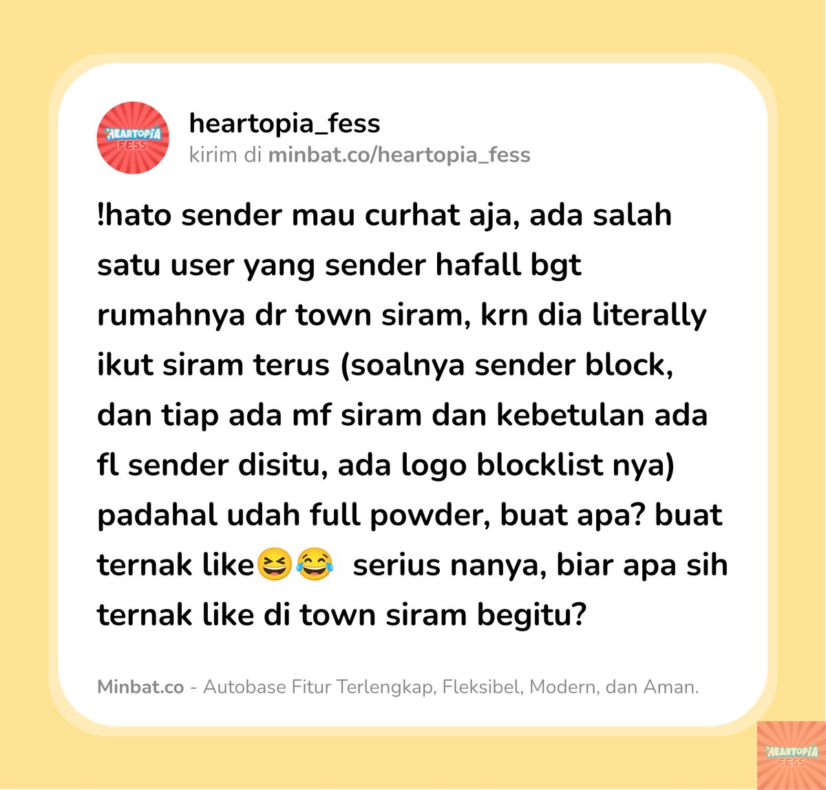 heartopia_fess's tweet photo. !hato sender mau curhat aja krn udh kesel sama orang ini https://t.co/fBpDu0k3t1