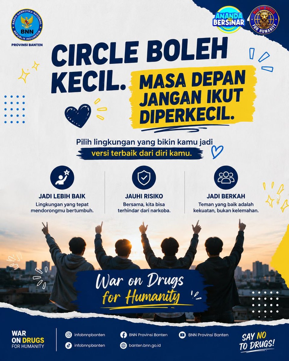 BantenInfobnn's tweet photo. Circle check dulu 👀💙
Teman yang baik nggak akan maksa kamu melakukan sesuatu cuma demi dianggap solid. Karena pertemanan yang sehat itu saling jaga, saling ingetin, dan sama-sama tumbuh. 🤝✨
Circle boleh kecil, masa depan jangan ikut diperkecil. 😉
#bantenbersinar https://t.co/wUIgu6jw4q