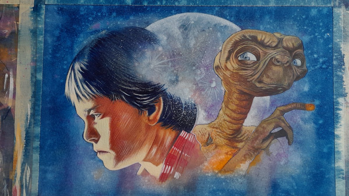 portless's tweet photo. WIP more added a bit more poor mans air brush to break up the back of the hair time for alot of high lights on ET #Art #Illustration #Paintingprep #Portrait #Movies #ET #Scfi #Classicmovie #Commissionsopen https://t.co/fqTtARMseB