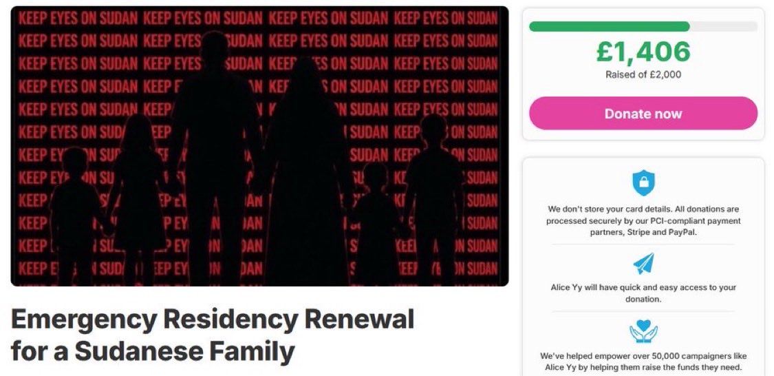 SimsimAlbadri's tweet photo. A Sudanese family urgently needs help renewing their residency permits.😔
Their campaign has been stuck for over two months. Please help us break this stagnation and get them to their goal. Every donation and share truly matters. https://t.co/CQ7aiyEQmi