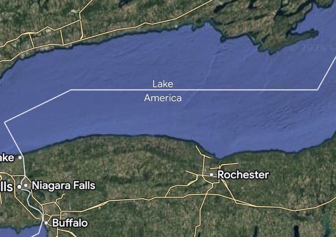 LucasSa56947288's tweet photo. 🚨BREAKING: Google Maps has changed "Lake Ontario" to "Lake America"

It’s still Lake Ontario!

LET’S BOYCOTT GOOGLE MAPS!!!!! https://t.co/KS17WtfhT6