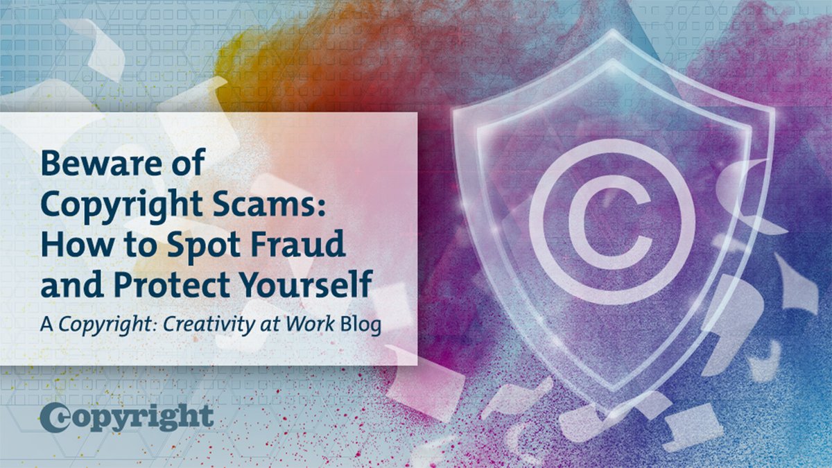 CopyrightOffice's tweet photo. As more creators conduct business online, scams have become more sophisticated. Our "Beware of Copyright Scams" blog post explains common warning signs, how to recognize fraudulent communication, and where to find trusted information from the Office. https://t.co/30rIbAZYYI https://t.co/WbASN1rXBr