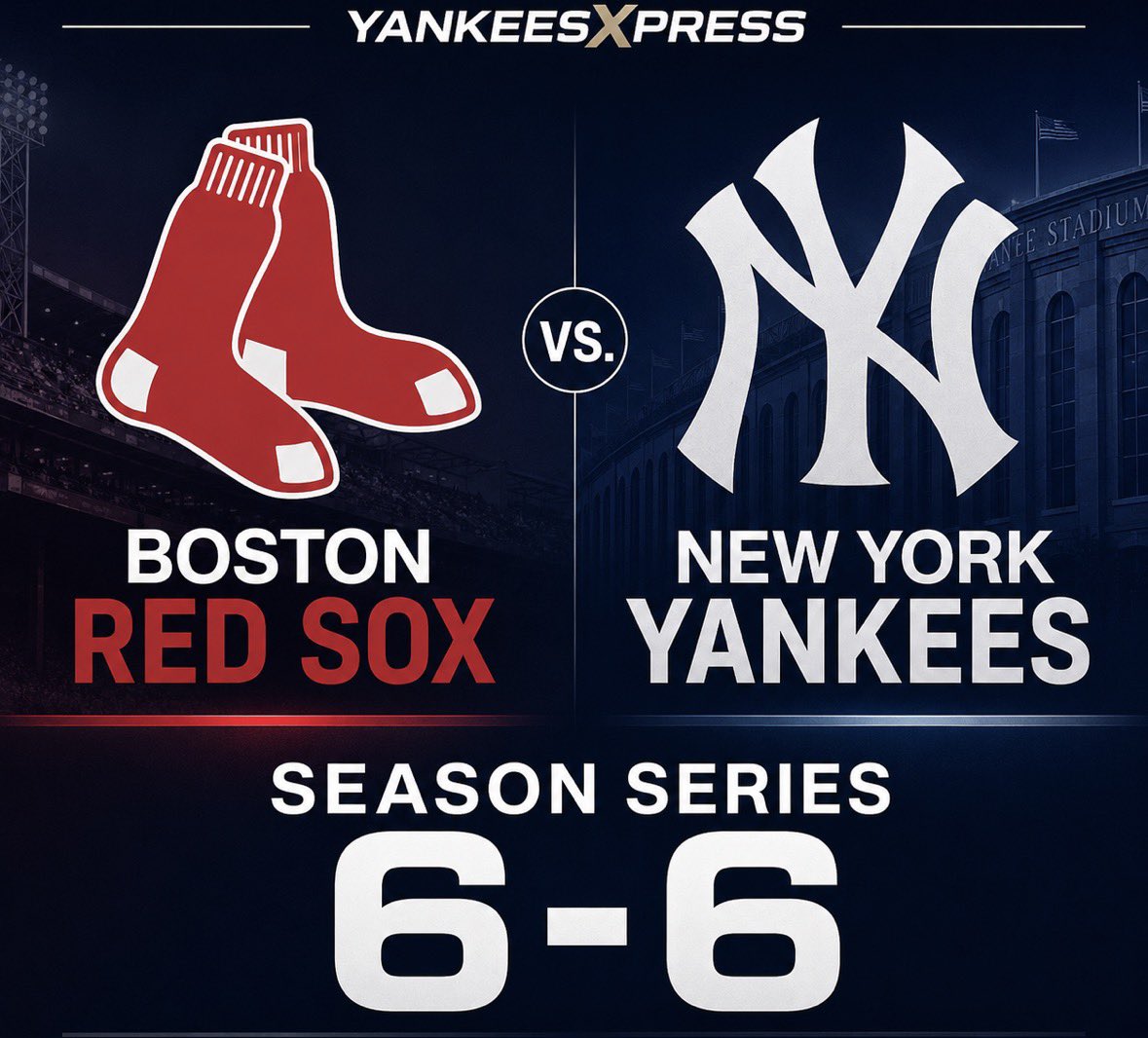 YankeesXpress's tweet photo. The season series is on the line this afternoon in The Bronx. 

A Yankees win would ensure a potential Wild Card matchup against Boston is played in New York.

The stakes couldn’t be higher. #RepBX https://t.co/qLUKR1wJjg