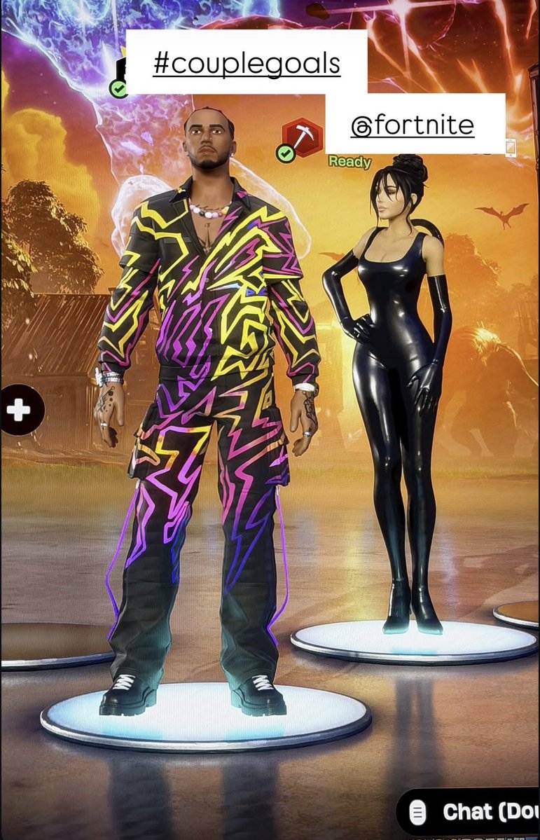 H44MILT0N's tweet photo. Kim Kardashian shared Ig story of her playing Fortnite with Lewis using their skins, and she added #couplegoals https://t.co/eg9F4rJaAL