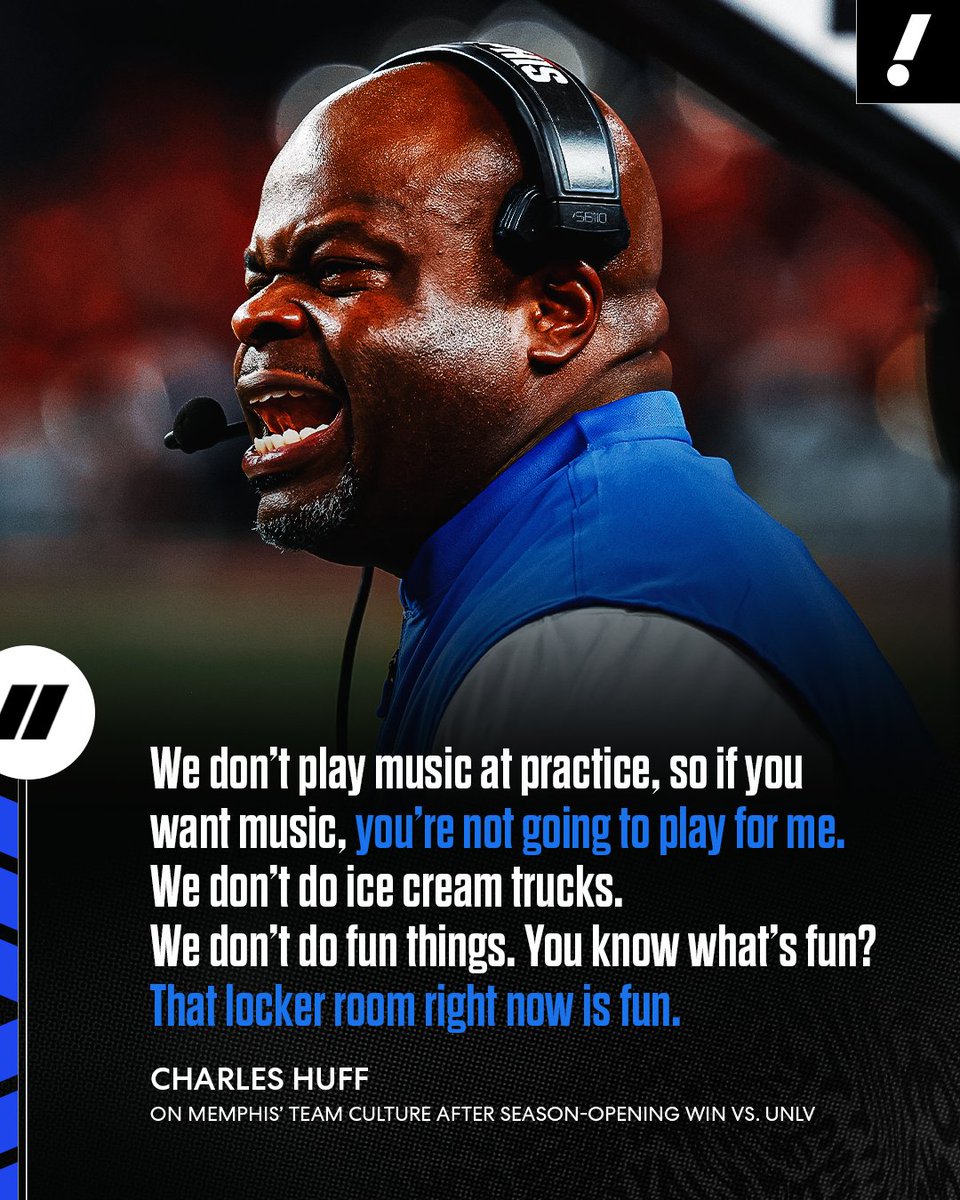 YahooSports's tweet photo. Memphis HC Charles Huff said his team won its season opener vs. UNLV by committing to football, not fun 😤 https://t.co/l1TZRiXjvW