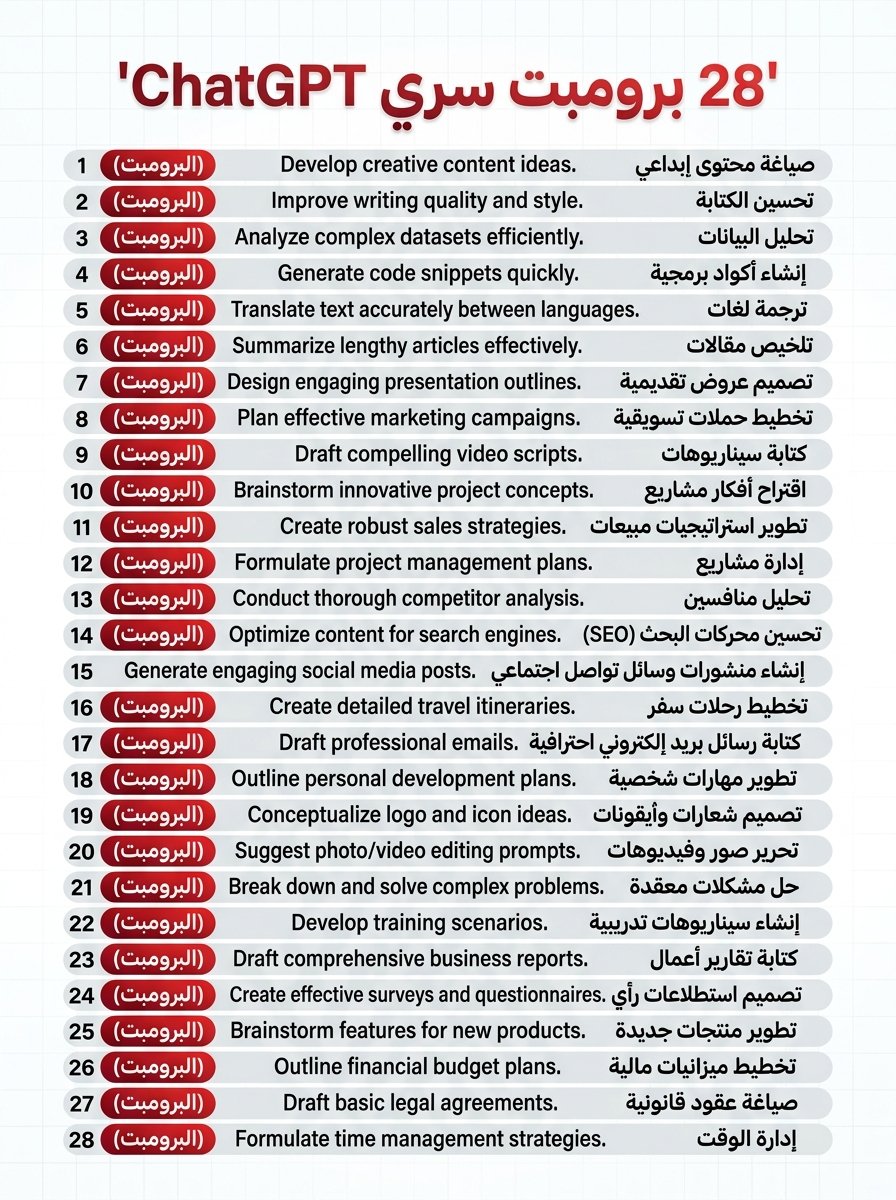 akhsaeetsmemm's tweet photo. 🔥 إزاي تستخدم ChatGPT المجاني وتطلع منه أفضل نتيجة من غير ما تخلص الليمت بسرعة؟ 🤯

ناس كتير بتستهلك الليمت في أسئلة وطلبات بسيطة… بينما فيه طريقة أذكى تخليك تستفيد من كل رسالة لأقصى درجة 🚀

جمعتلك 28 طريقة هتغيّر استخدامك لـ ChatGPT تمامًا 👀 https://t.co/Ws1noFKyg9