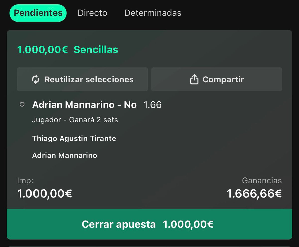 Niko365_'s tweet photo. Si vas por la calle y te encuentras 666,66€ en el suelo, ¿los cogerías? 🤔

Esto es literalmente lo mismo, nos están haciendo el mayor regalo de 2026:

➡️ Mannarino con 38 años y prácticamente jubilado, es imposible que rasque 2 sets a la mejor versión de la historia de Tirante, un tío que le está pegando a la bola ultra fuerte, que está súper rápido de fondo y que ya se ha metido top 50 mundial. El francés no tiene físico para aguantar un ritmo de juego así, esto es un regalito que nos regala el universo.