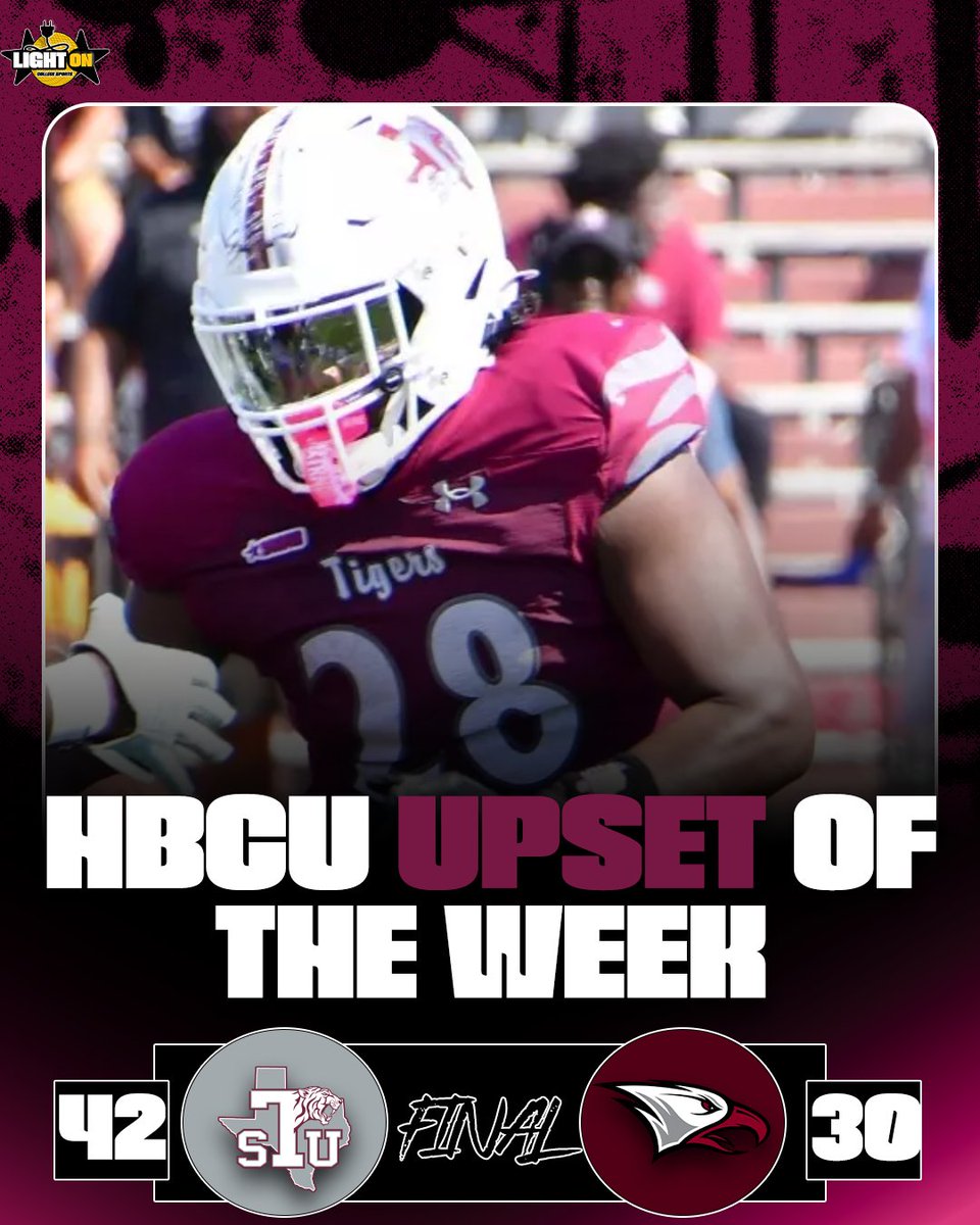 LightOnSports's tweet photo. Texas Southern pulled off the HBCU upset of the week with a 42-30 win over NC Central. 🐅

📸: Andrew McCray https://t.co/URouQOglqv