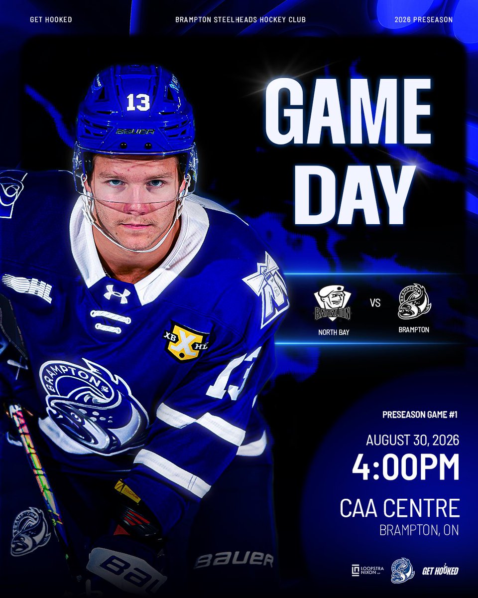 OHLSteelheads's tweet photo. IT’S GAME DAY 🐟

🆚 North Bay Battalion 
📍 CAA Centre
🕚 4 PM
🎟️ https://t.co/Idama8lrjF

#gethooked https://t.co/3kgaKtQqGY