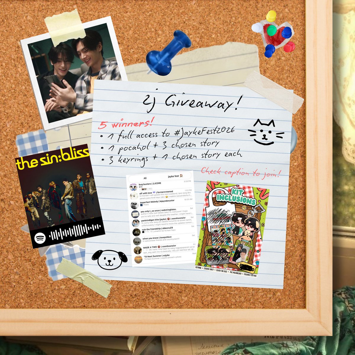 jaykefest's tweet photo. 2J GIVEAWAY 🐈‍⬛🦮

Small giveaway to celebrate jaykefest 100 followers and Enhypen’s 5 wins today! ❤️‍🔥

5 Winners! Check photo for the prizes!

Mechanics: 
– mbf
– rt pinned twt
– reply any streaming or voting proof for The Sin : Bliss album 

Ends on September 6! 

#JaykeFest2026 https://t.co/m7Z5coYIS1