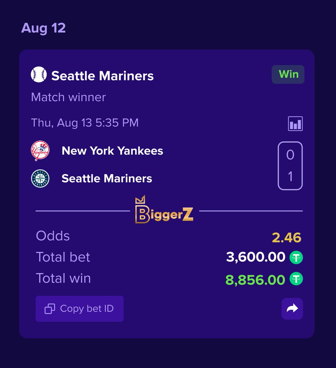 AvatarGemz's tweet photo. Yankees got shut out 💀 that Seattle pick on BiggerZ was crazy, 8.8k in my bag https://t.co/gzgvTGMZFF