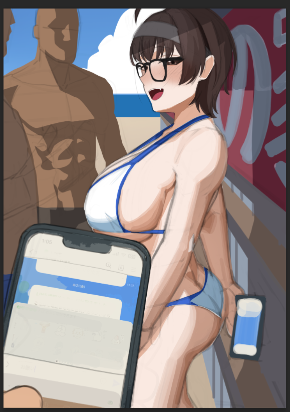 uragamu1's tweet photo. 因みにこれはナンパされてるとこを目撃した彼氏君の目線に気づいて何かメッセージを送ってる優ちゃんのラフ https://t.co/KSc0uGP6uC