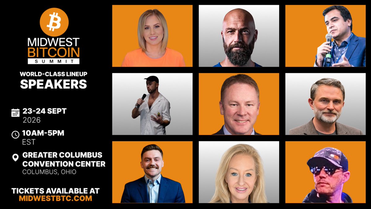 MWBTCSummit's tweet photo. The Midwest Bitcoin Summit is coming up, and this is a speaker lineup you don't want to miss.

We're excited to welcome Staci, Scott Dedels, Rick Tapia, Keith Gardner, Warren Davidson, Scott Lindberg, Mitch Moore, Stacey Boyle, Ph.D., and Sesi to the Midwest Bitcoin Summit speaker lineup.

Join us September 23–24 in Columbus, Ohio for two days of Bitcoin-focused conversations, networking, and education.

🎟️ Tickets: https://t.co/Xwf2FJWHss

#Bitcoin #MBS2026 #Columbus #Ohio