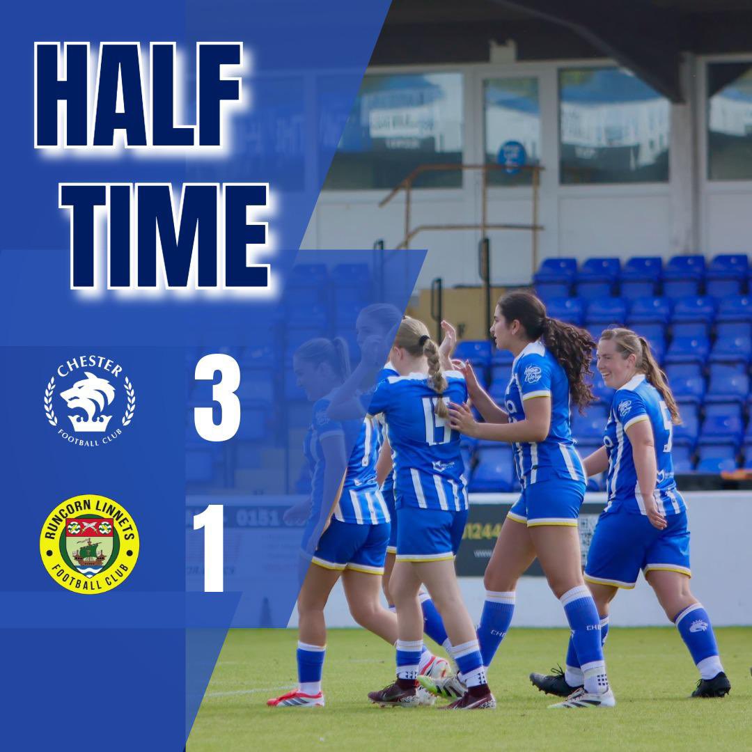 CFCWomens's tweet photo. โ๏ธ ๐๐๐๐-๐ง๐๐ ๐!
๐คฉ Half-time in Hoole Village, and weโre 3-1 up thanks to goals by Lucy Adderley, Alisha Whitehead, and Emma Clausen, before Runcorn got one back on the stroke of half-time. Hopefully more of the same after the break.
๐ต 3-1 ๐ก
#CTRRUN | #ChesterFC ๐ตโช๏ธ https://t.co/dnHYUPt8sD