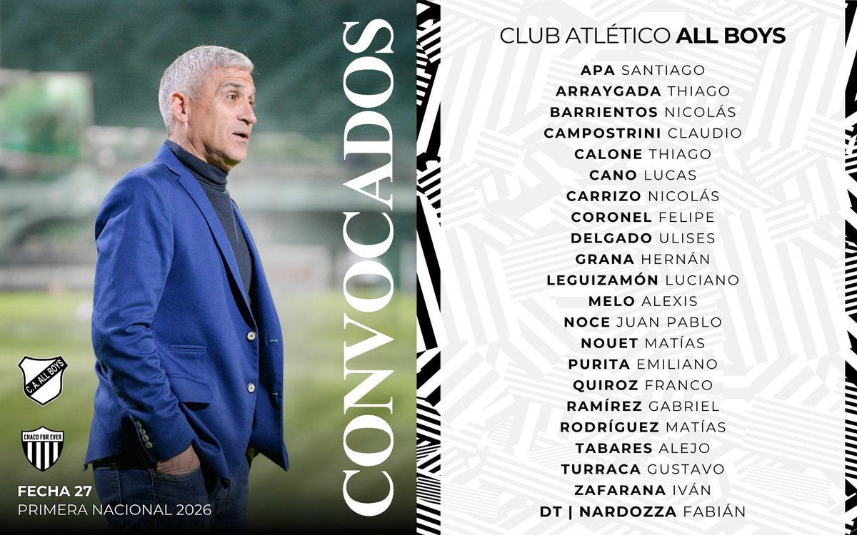 DozoretzFede's tweet photo. #PrimeraNacional | #Fecha27 #ZonaA

#Allboys Los concentrados para jugar hoy domingo 15.30 🆚️ #ChacoForEver. https://t.co/HidQnWPFX7