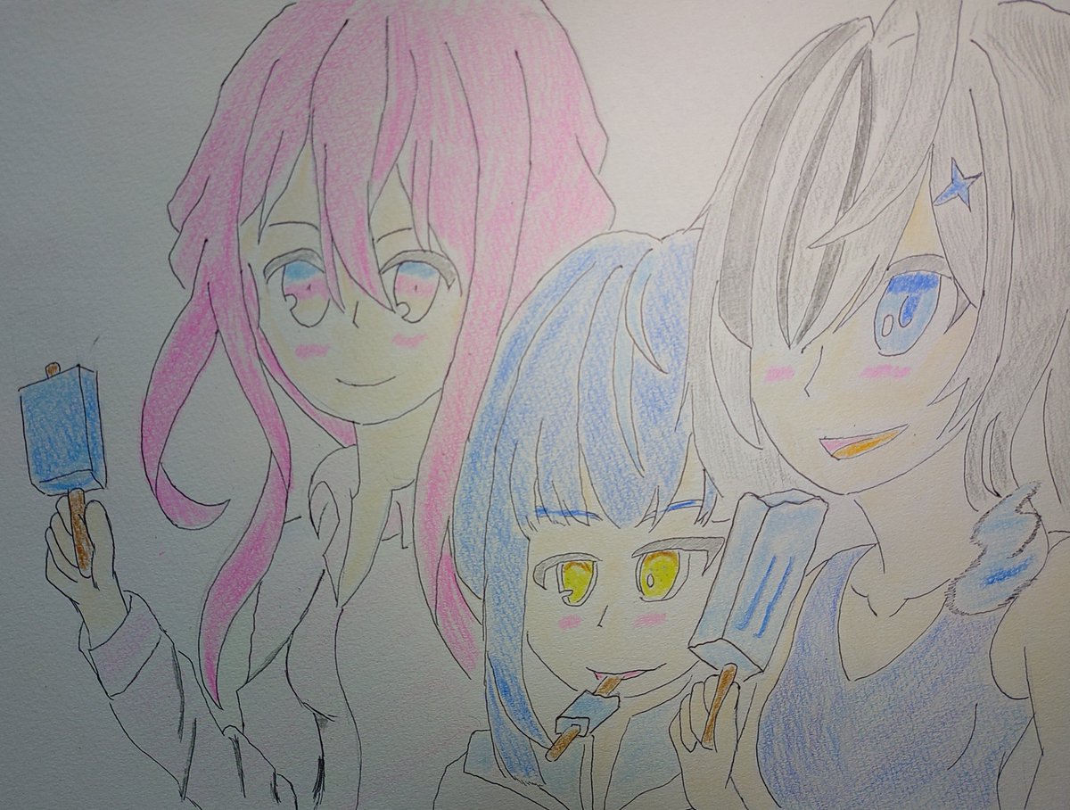 alpha4246's tweet photo. #めるきゅー 合同FA

夏の終わりにアイスを食べる3人。

#ゅぇかき 
#ゆらおった 
#ぬるぽ画ッ https://t.co/DuxoyNuZ0V