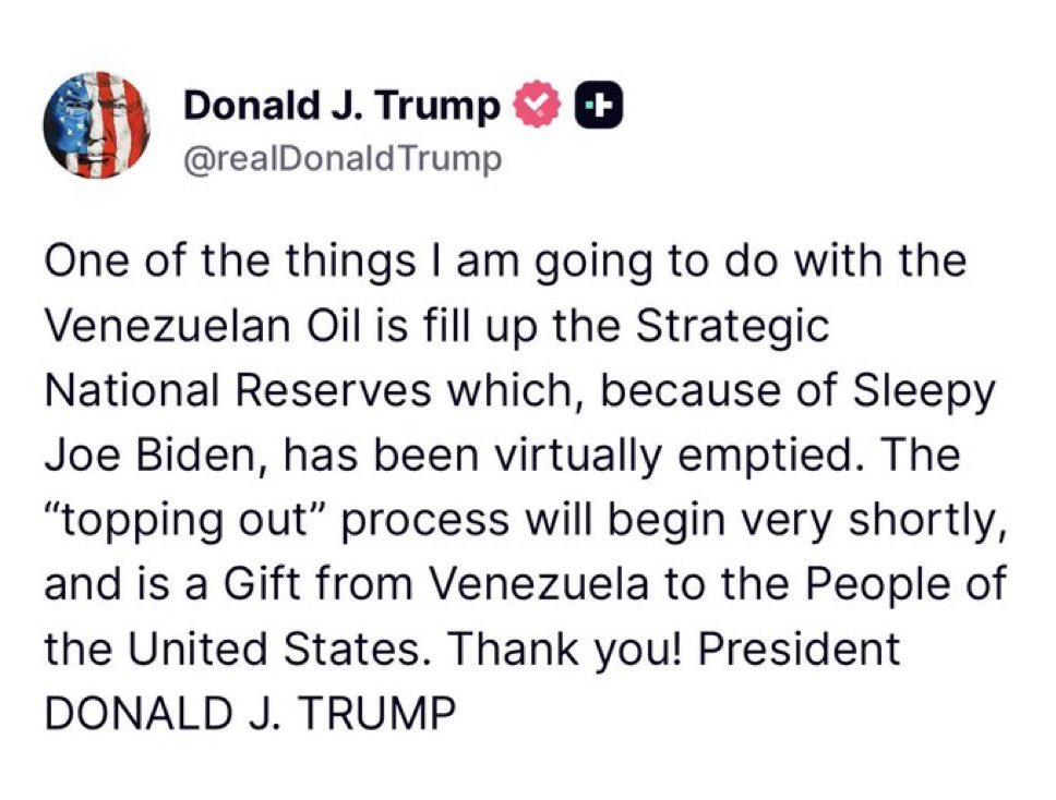 theblaze's tweet photo. Trump says he will be refilling Strategic Oil Reserves following deal with Venezuela: https://t.co/cgHmvVhrGR