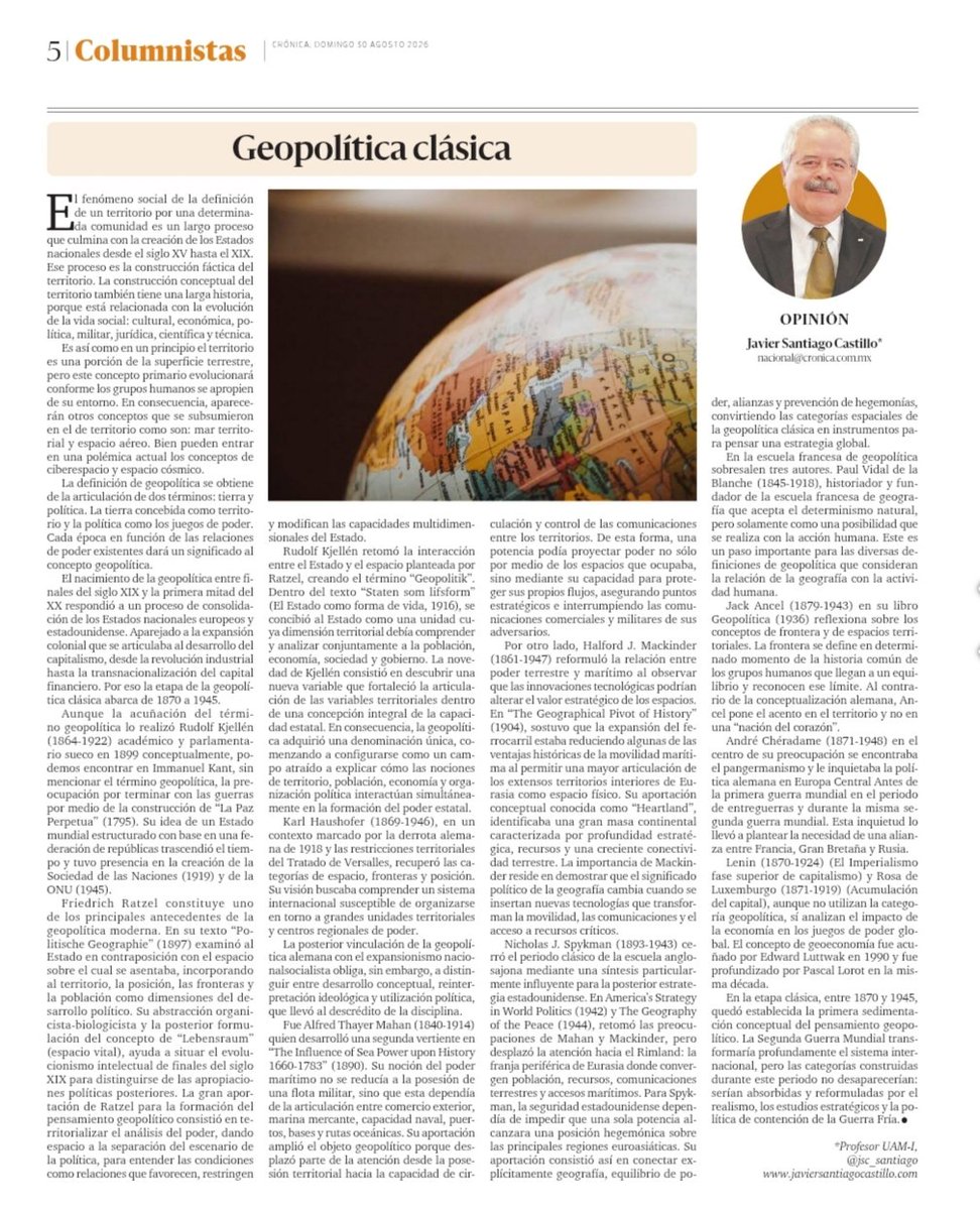 jsc_santiago's tweet photo. La Geopolítica Clásica surge en el contexto de la expansión colonial europea. https://t.co/mBUOO2UMdJ