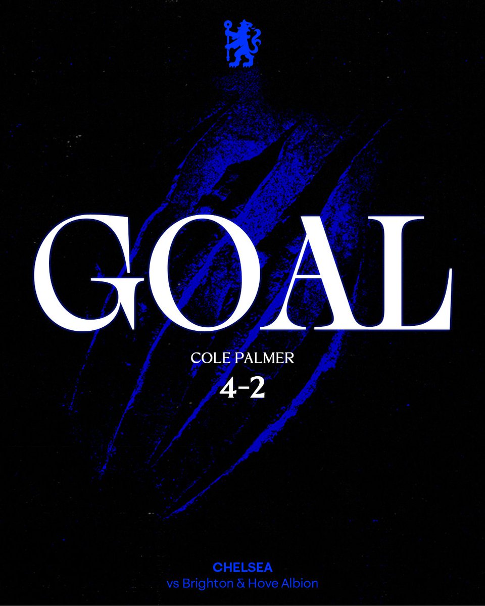 ChelseaFC's tweet photo. Palmer gives us back the two-goal cushion. ✊

🔵 4-2 ⚪️ [75] #CFC | #CHEBHA https://t.co/OfRS72ljFu