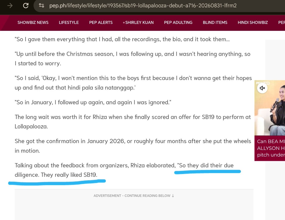 KristineRico6's tweet photo. Lol, please stop downplaying SB19s booking to a mere "connection" lang. All LNPH did is help SB19 with their pitch, it took months bago sila nabook because Lolla audited and reviewed their portfolio, they were booked because of their own merit. Hindi yan package deal kagaya ng ++ https://t.co/gihNgGyNUv