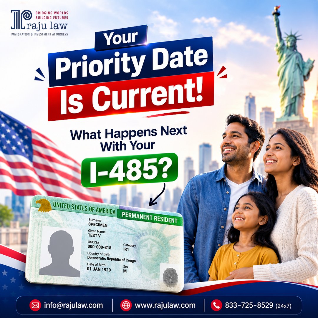 rajulawusa's tweet photo. Priority Date Current? 🚨 Your Green Card Case May Be Ready for the Next Step!
A current priority date can allow your I-485 to move forward, but approval isn’t automatic. Make sure your case is properly prepared.
📌 Contact Raju Law today.
#I485 #GreenCard #VisaBulletin https://t.co/jm7W5RUFud