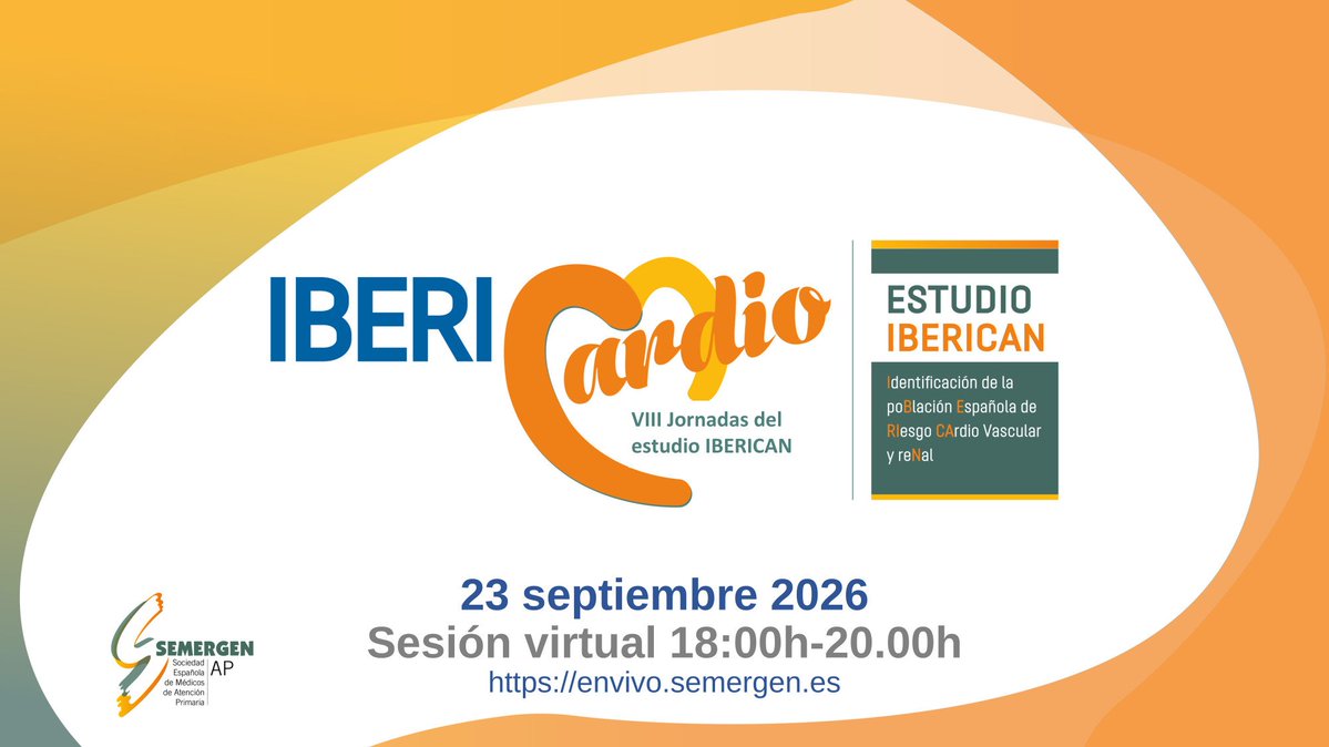 SEMERGENap's tweet photo. #Ibericardio  👁️‍🗨️VIII Jornadas sobre el Estudio IBERICAN 
📆23 de septiembre ⏰18.00h 📺Sesión virtual 
▶️Accede desde aquí (previo registro): https://t.co/ZQzf6ZhIWO https://t.co/7RG7yB94W5