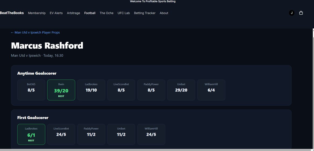 ArbitrageBet4's tweet photo. Excited to see Rashford back?
Looking to take a punt on him?
Use https://t.co/Mgsyx8hmWs Player Profile Tool to check his odds on multiple bookmakers and markets of your choosing.
Only €1 for a full month if you join Today

#Sportsbetting #marcusrashford #utdvsIps #footballtips