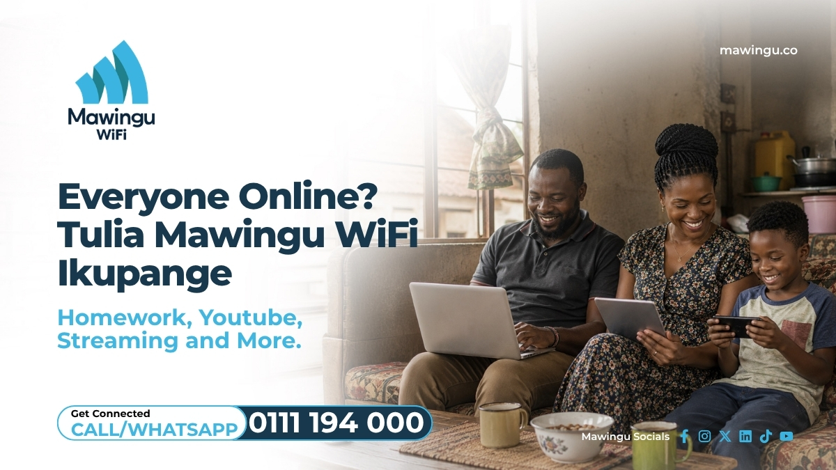 MawinguInternet's tweet photo. Everyone online? We got you.
Homework, YouTube, streaming na zile “mambo kidogo” za online - let everyone get their screen time bila stress.
Tulia, connect with Mawingu WiFi and let the good vibes flow.
📞 Call/WhatsApp: 0111 194 000
#Mawingu #OpenOpportunity #StayConnected https://t.co/Q1wJs1cjMn