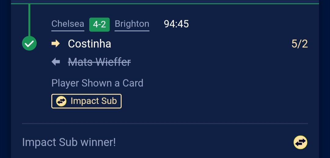 YellowCardKing_'s tweet photo. 11/1 double winner โ
๏ธ๐ฅ
Wesley Fofana ๐จโ
๏ธ
Mats Weiffer (Costinha) ๐จโ
๏ธ
Very good afternoon ๐ค could have been even better with 3 more 1 off doubles!!
#CFC #CHEBRI #BHAFC #Chelsea #Brighton https://t.co/y79qLKjHcW