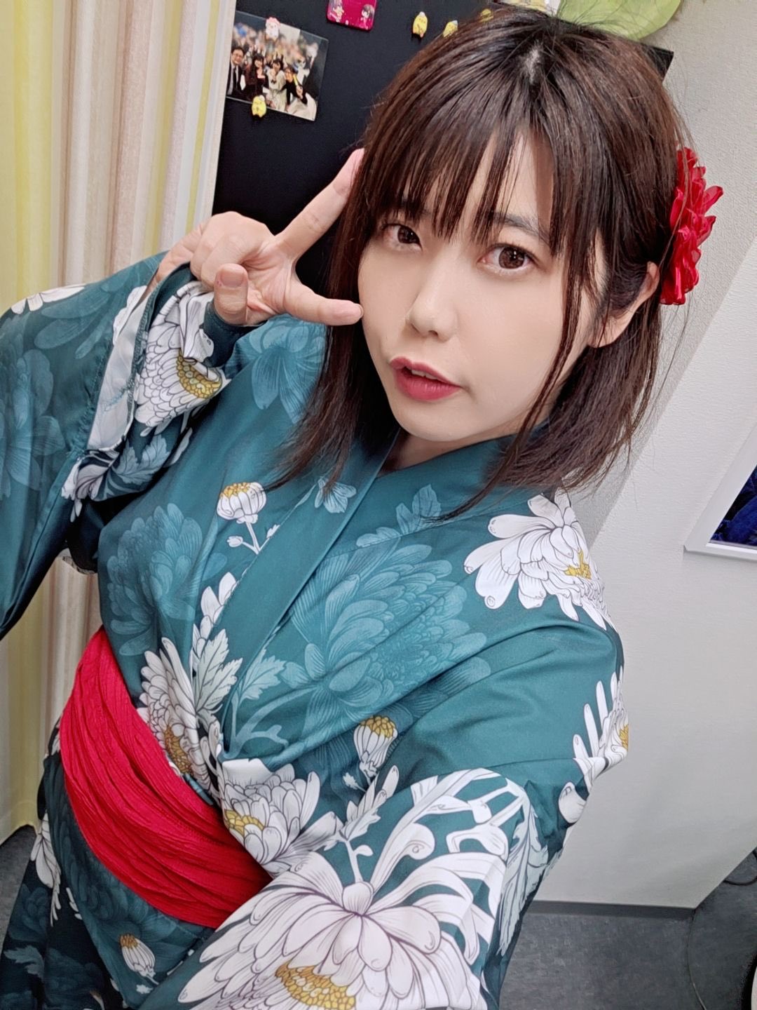 浴衣4点セット◇水彩花柄浴衣✖️リバーシブル半幅帯✖️天然石帯留