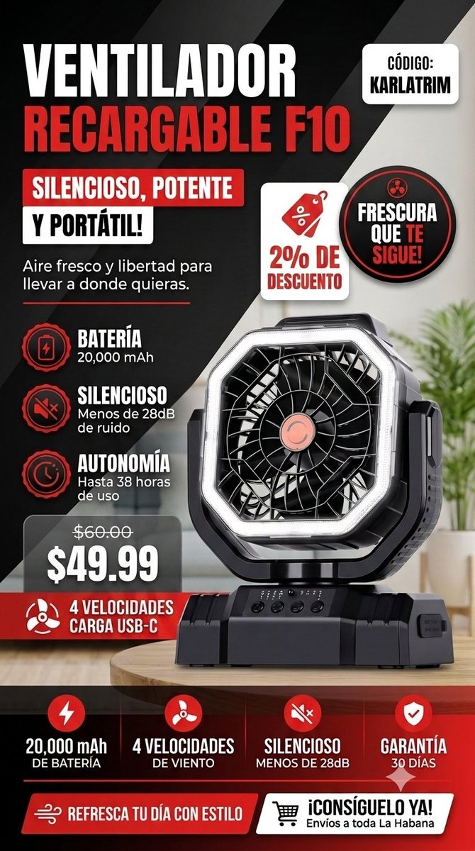 JabaleraShop's tweet photo. 🔥 En Express Solutions llegó el ventilador recargable F10. Aplica KARLATRIM y ahorra en tu compra 💨

Asegura el tuyo aquí 👉 https://t.co/HrOUKzgLOv

#ExpressSolutions #VentiladorRecargable #TiendaOnline #LaHabana https://t.co/4tlk0rQAFl