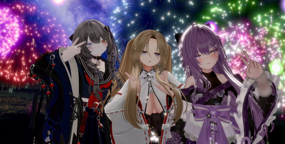 Rogue_Levin's tweet photo. 今日のレートは楽しかった

もう夏の終わりということでエメローズが前撮った夏らしいスリーショット！

花火が綺麗！
寝るビン🫙💤 https://t.co/htcvBfZIJR