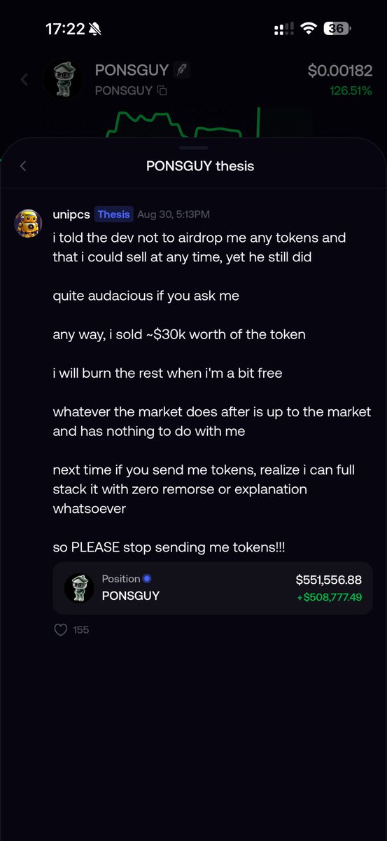 oldhawksol's tweet photo. I think @theunipcs just made the best decision for $PONSGUY 

He took some profits and he will burn the rest !

This might go easily to $50M https://t.co/NbTLCXBibu