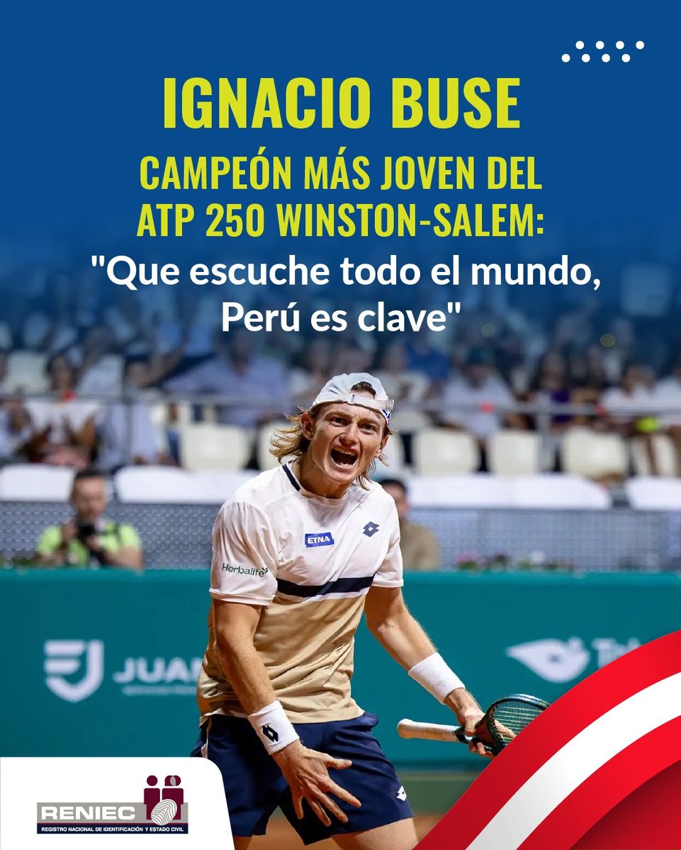 ReniecPeru's tweet photo. 🇵🇪🎾 ¡Orgullo peruano!

¡Felicitaciones, Ignacio Buse, por este gran triunfo! 🏆 Tu talento y esfuerzo llevan al Perú a lo más alto del tenis mundial y enaltecen el orgullo y la identidad peruana.

#OrgulloPeruano #OrgulloPerú #IgnacioBuse https://t.co/RDKV7puktR