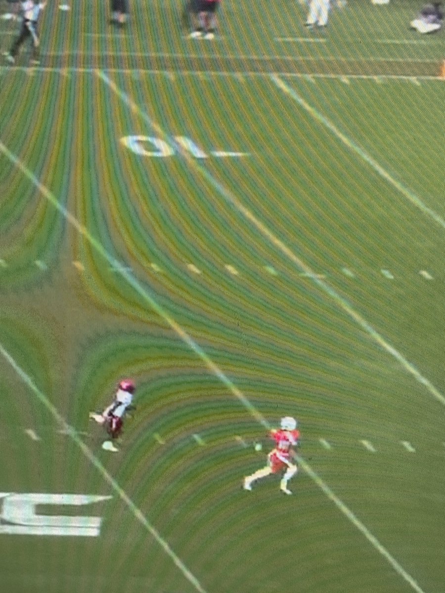 BudElliott3's tweet photo. This is disgusting from Virginia.

Bo has a five-yard cushion, his own VIP section roped off in the pocket, and his receiver got the DB beat by a full five yards. 

Also, credit Virginia for selling these run fakes really well. It's a well-coached, well-oiled machine. Week zero. https://t.co/MvD3pxwzcT